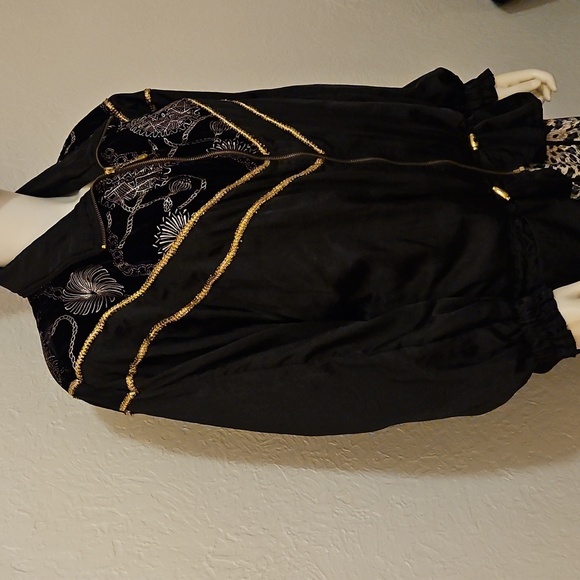 Vtg LAVON 1990s Black and Gold Oversized Metallic Swishy Track Jacket - Picture 6 of 11